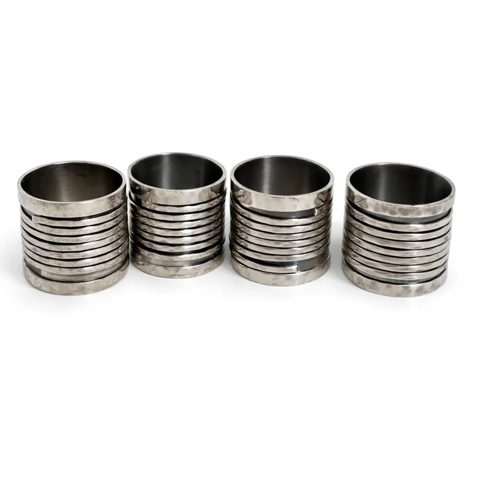 Vintage Silver Tone Napkin Rings Set of 4 Gothic Viking Medieval Hammered Metal